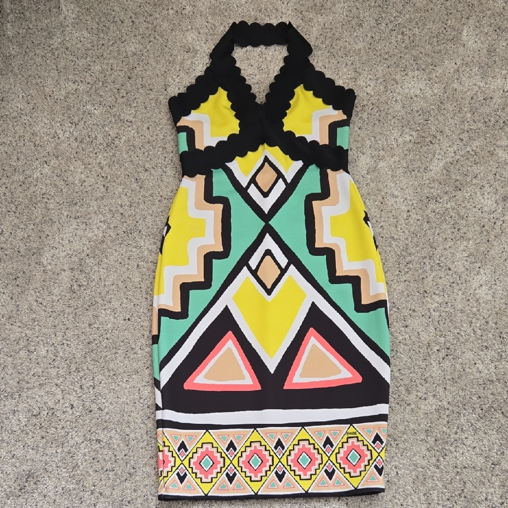 Hale Bob Gorgeous Geonetric Halter Dress XS